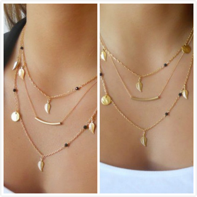 

Womens Jewelry Multi Layered Silver /Gold Tone Leaf Coin Rhinestone Chuncky Necklaces Chokers Necklaces Jewelry Gift, Golden;silver