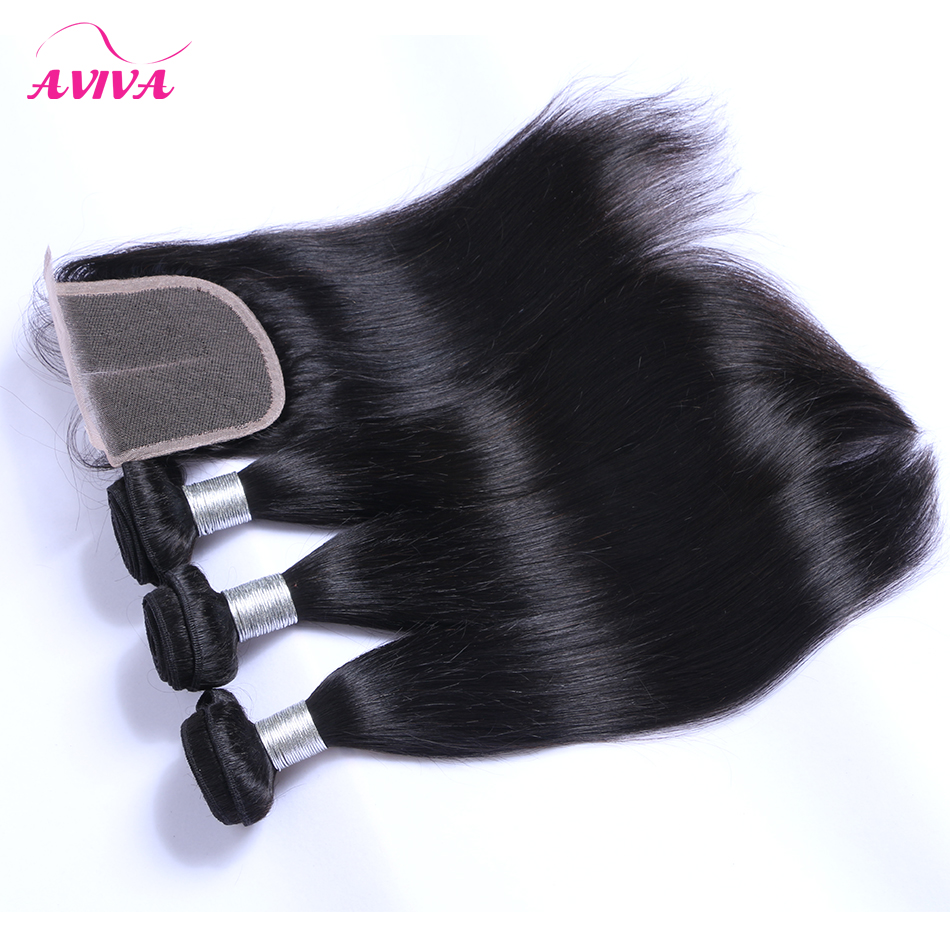 

8A Peruvian Indian Malaysian Brazilian Virgin Hair 3 Bundles With Lace Closures Unprocessed Brazilian Straight Human Hair Weaves Extensions, Natural color