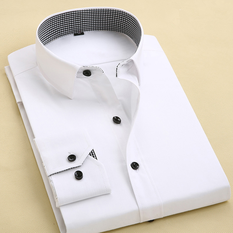 Wholesale- New Arrival Mens Turn-Down Collar Formal Shirts Men Long Sleeve Slim Fit Casual Shirt Mens Solid Color/Plaid Dress Shirts