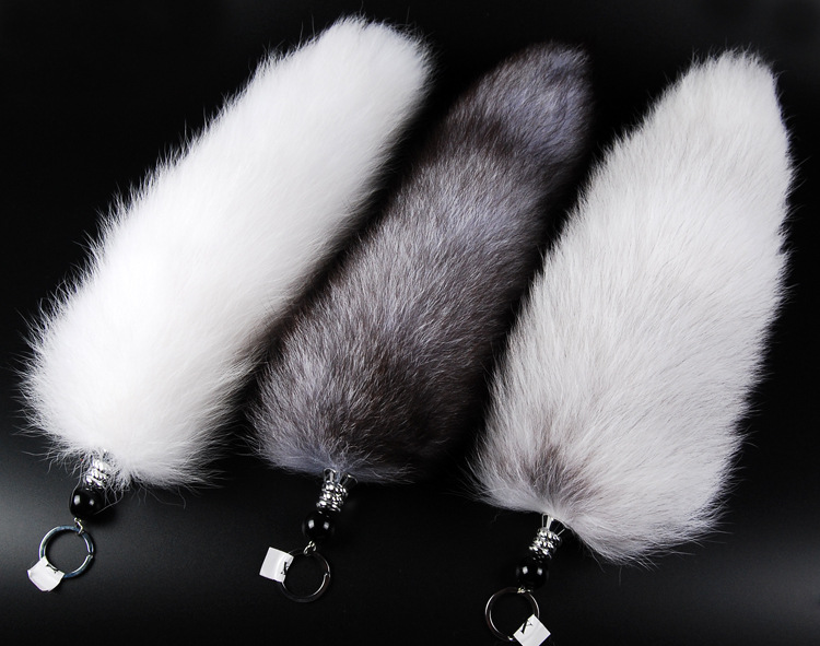 Wholesale-30-47cm Genuine Red Fox Silver Fox Tail Keychain Fur Tassel Bag Tag Charm Keyring Free shipping