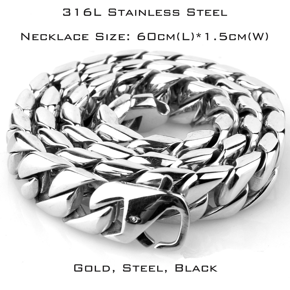 

High Quality Real 316L Stainless Steel Jewelry Heavy Curb Cuban Link Necklaces Singer Rocker For Men's Exaggerated Chain 60cm*1.5cm