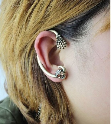 

Punk Skull Ear Cuffs Gothic Antique Copper No Piercing Ear Clips Womens Ear Wraps Fashion Jewelry
