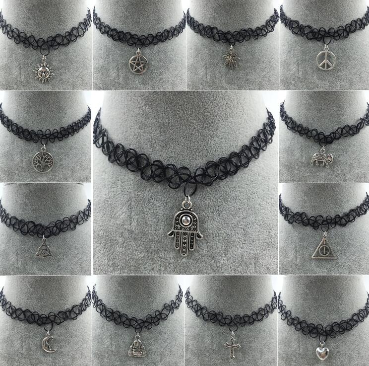 

Good A++ Harajuku elastic fish line tattoo necklace bracelet suit WFN626 (with chain) mix order 20 pieces a lot