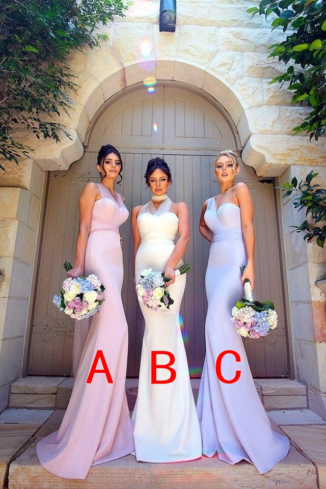 

3 Styles Neckline Mermaid Long Bridesmaid Dresses New Lilac One Shoulder Cheap Elegant Wedding Party Guest Wear Vintage Arabic Gowns
