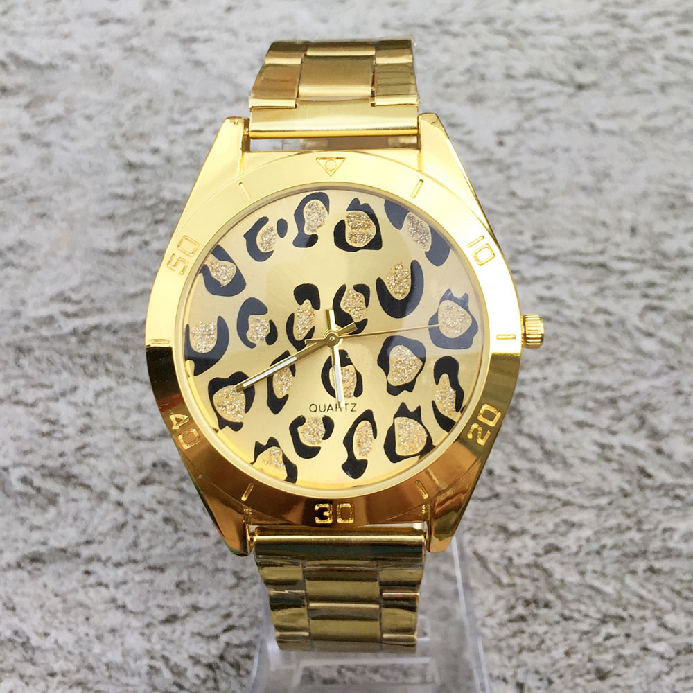 

Fashion Brand women men Unisex Leopard style gold Steel Metal Band quartz wrist watch full logo C11, Slivery;brown