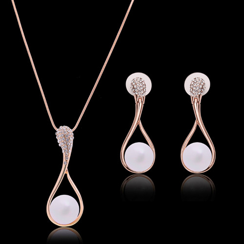 

Jewelry Sets 18K Gold Plated Fashion Women Rhinestone Pearls Alloy Water Drop Style Necklaces Earrings 2-Piece Set Party Jewelry JS315