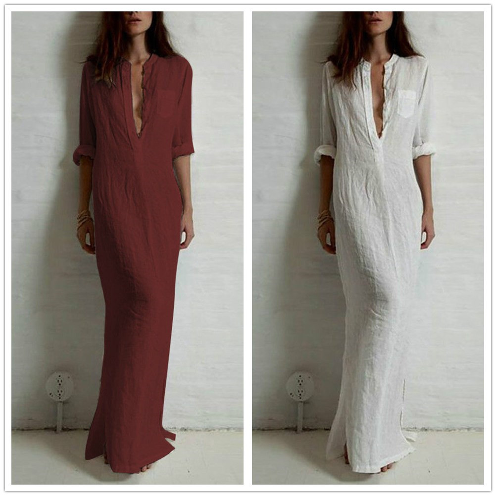 white linen dress long sleeve