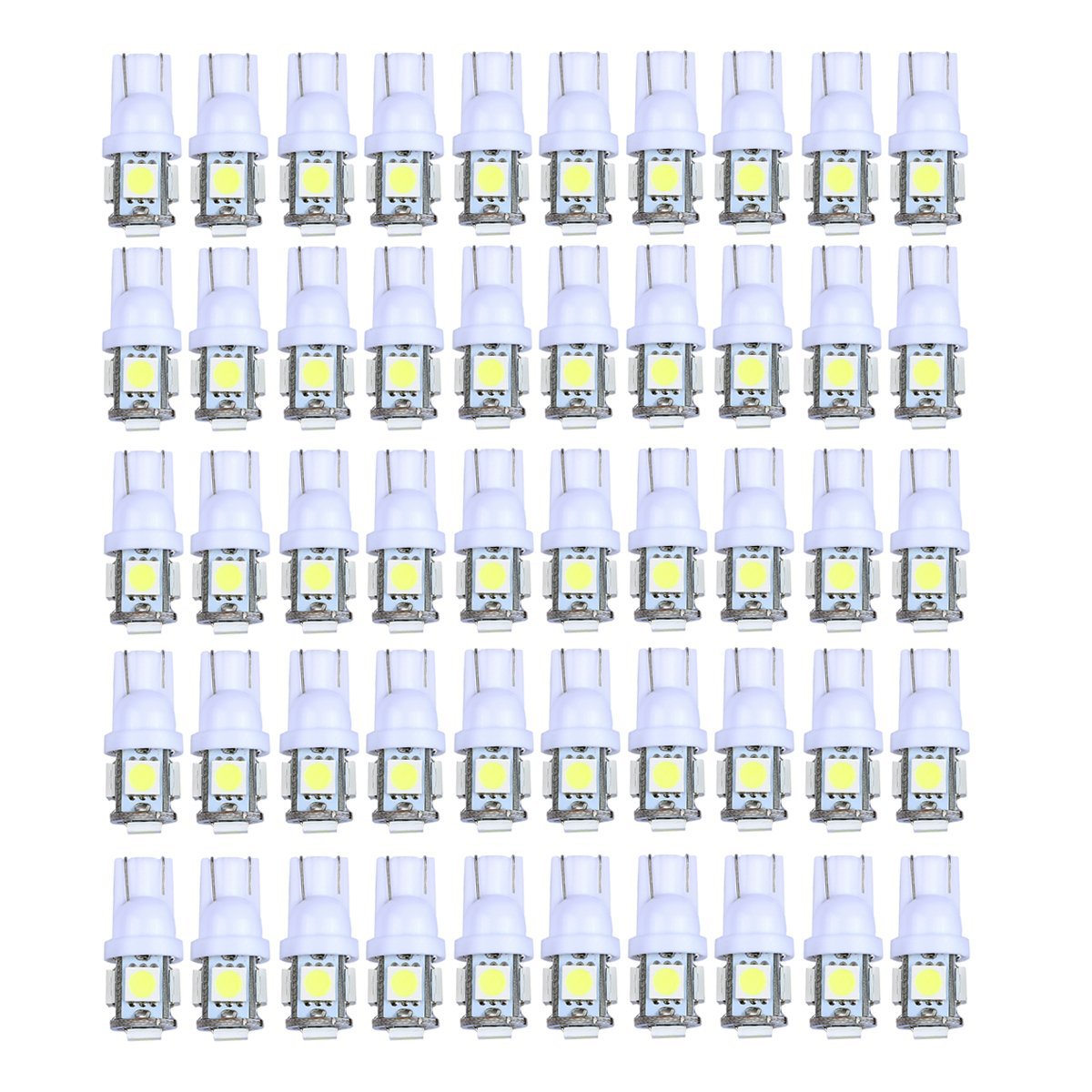 

100Pcs Super Bright White T10 Wedge 5-SMD 5050 LED Side Tail Plate Parking Dome Plate Light bulbs W5W 2825 158 Cold Xenon White 6500K