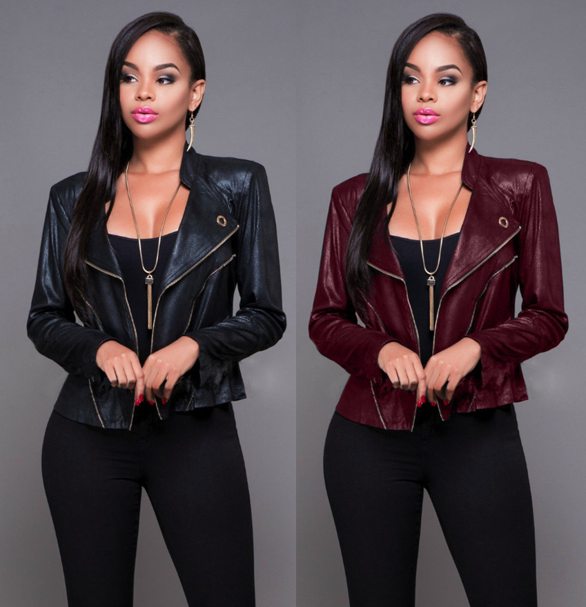 Wholesale- New 2017 brand high quality full sleeve slim jackets women leather jackets sexy bodycon outerwear UJ4512