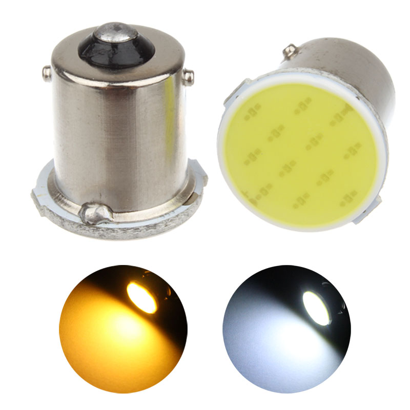 10 ampoules led Super lumineuses S25 1156 COB 12 SMD 1156 BA15S P21W, Signal de voiture automatique, lumières Led inversées blanc jaune 12V
