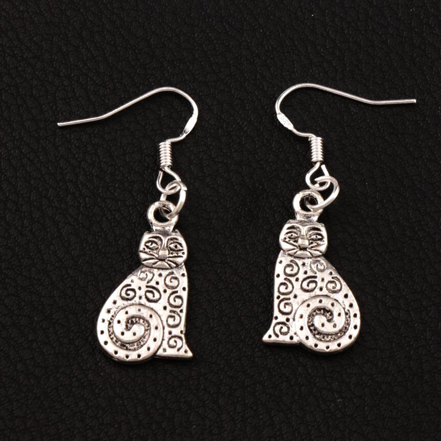 

Dots Swirl Cat Dangle Chandelier Earrings 925 Silver Fish Ear Hook 40pairs/lot Jewelry E1158 12x36 mm