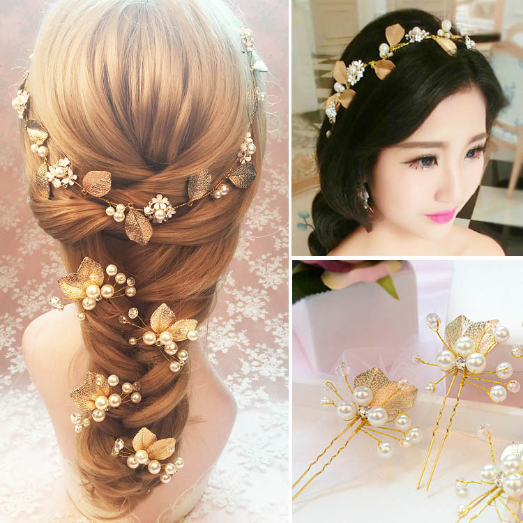 

Hot Sale In Stock Gold Leaf Headdress Sets Bride Headdress Promotion Bridal Wholesale Headpiece 2017 Cheap Pearl Wedding Jewelry Fascinators
