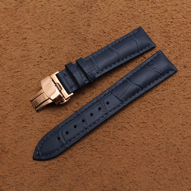 Nouvelle arrivée conception spéciale couture Vintage bracelet de montre en cuir véritable bracelets de montre en cuir de veau bleu foncé 20mm bou