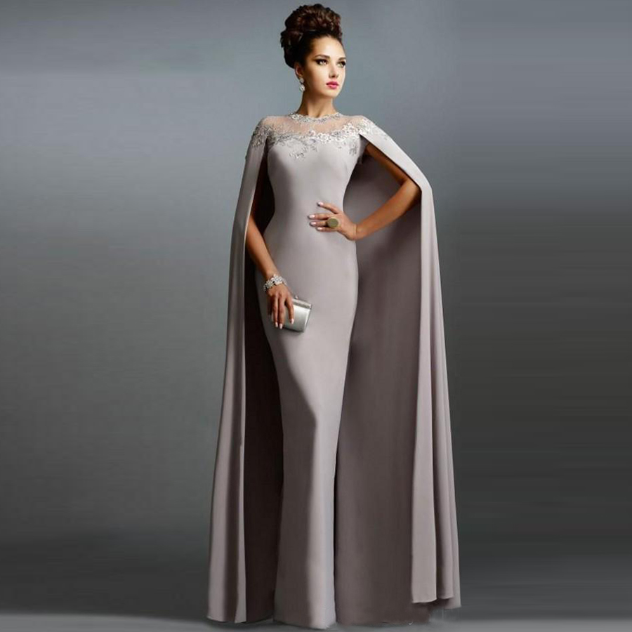 

Evening Dress Mermaid with Wrap Illusion Neck Lace Gray Mother of the Bride Dresses Long Elegant Formal Party Prom Gowns, Nude