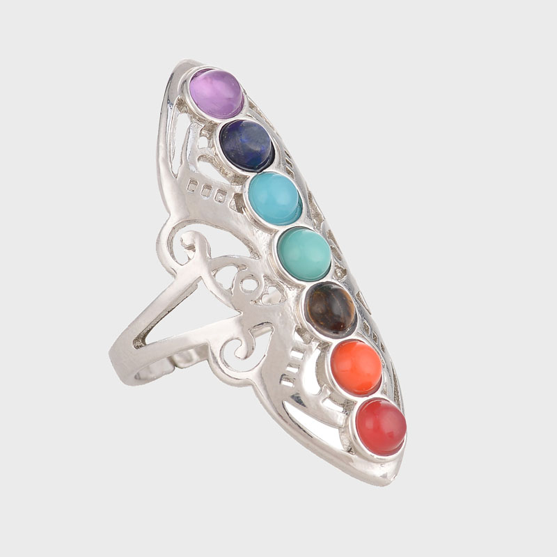 

Free shipping New Fashion Vintage Natural Stone Ring Colorful Centre YoGa Rings Ancient Silver Plated Gemstone Rings