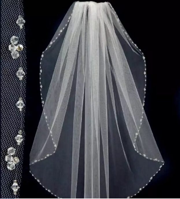 

2019 Simple Custom Made White/Ivory Sheer Wedding Veils Tulle Beads Eage Bridal Veils With Comb One Layer Wedding Accessories, Black