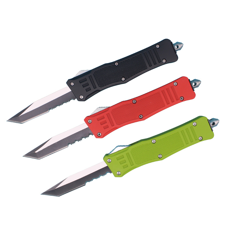 

Allvin Manufacture 7 Inch Small 616 Auto Tactical Knife 440C Tanto Half Serration Titanium Blade EDC Pocket Knives