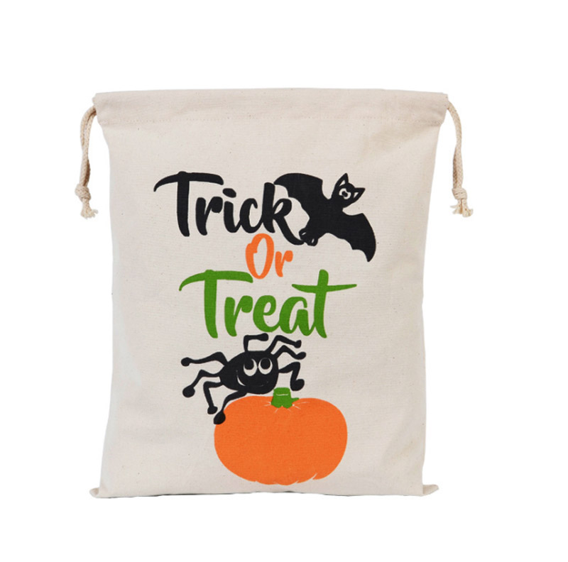 

500pcs Newest Halloween Sacks Candy Gifts Bag 34X42CM Treat & Trick Drawstring Bags Cotton Canvas Kids Pumpkin Spider Tote Bag, Multi