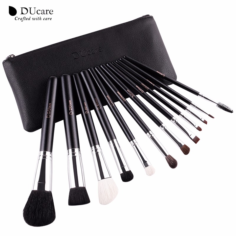 Ducare Makeup Brushes Natural Hair Cosmetics Set With Leather Bags
