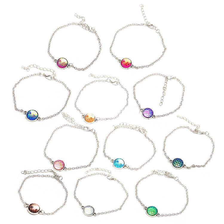 

Fashion Stainless steel 12MM Mermaid Scale Charm Druzy Resin Fish Scale Bracelet Women Ladies Jewelry Accessories