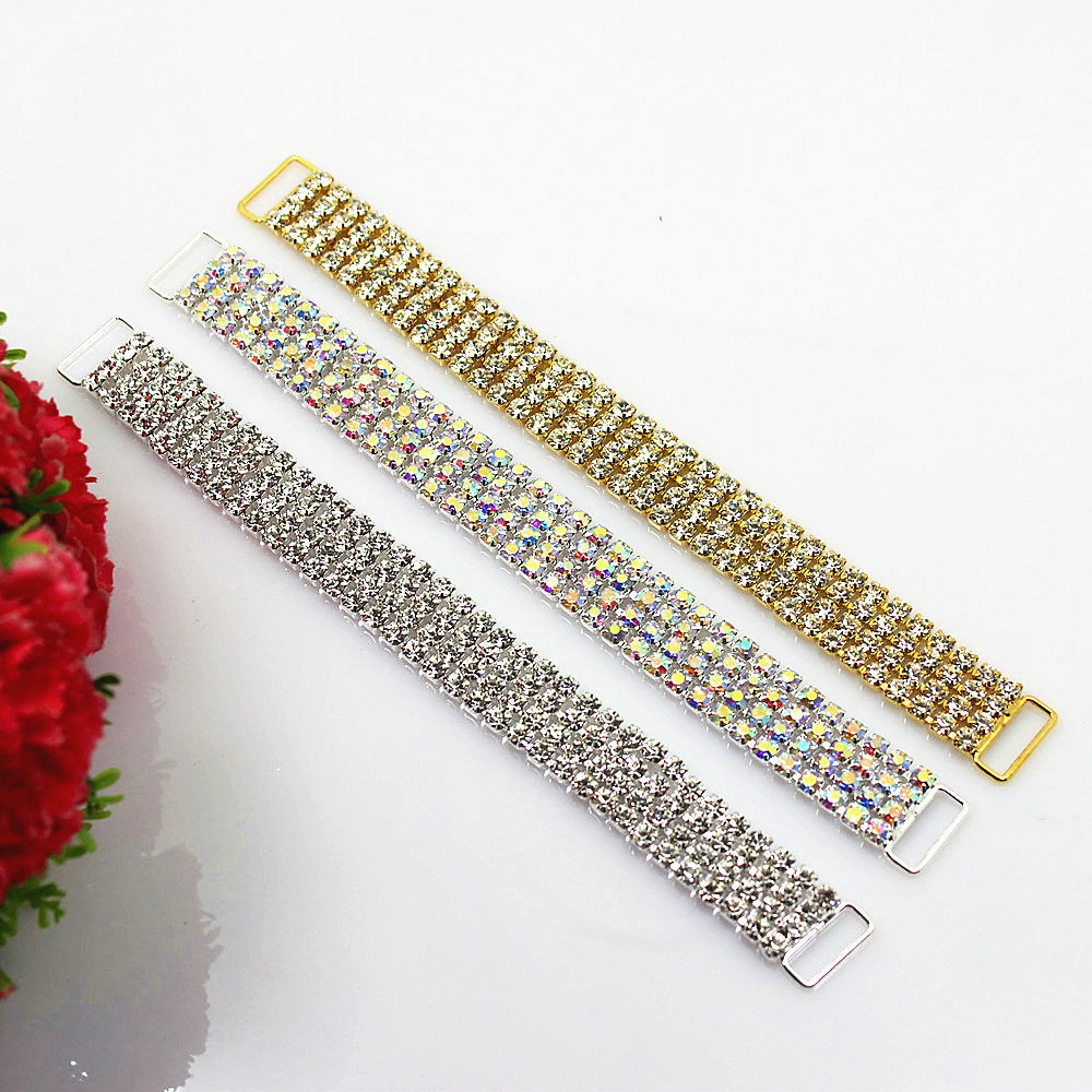 

CJSIR 10pcs 4ROWS Full Crystal Rhinestone Bikini Connectors Buckle Metal Chain For Swimming Wear Bikini Decoration