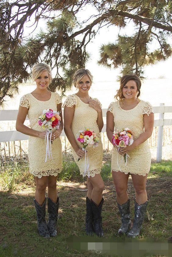 

New Arrival Country Style Plus Size Bridesmaid Dresses 2019 Cheap Scoop Neck Full Lace Sheath Short Maid of the Honor Dresses Custom Made