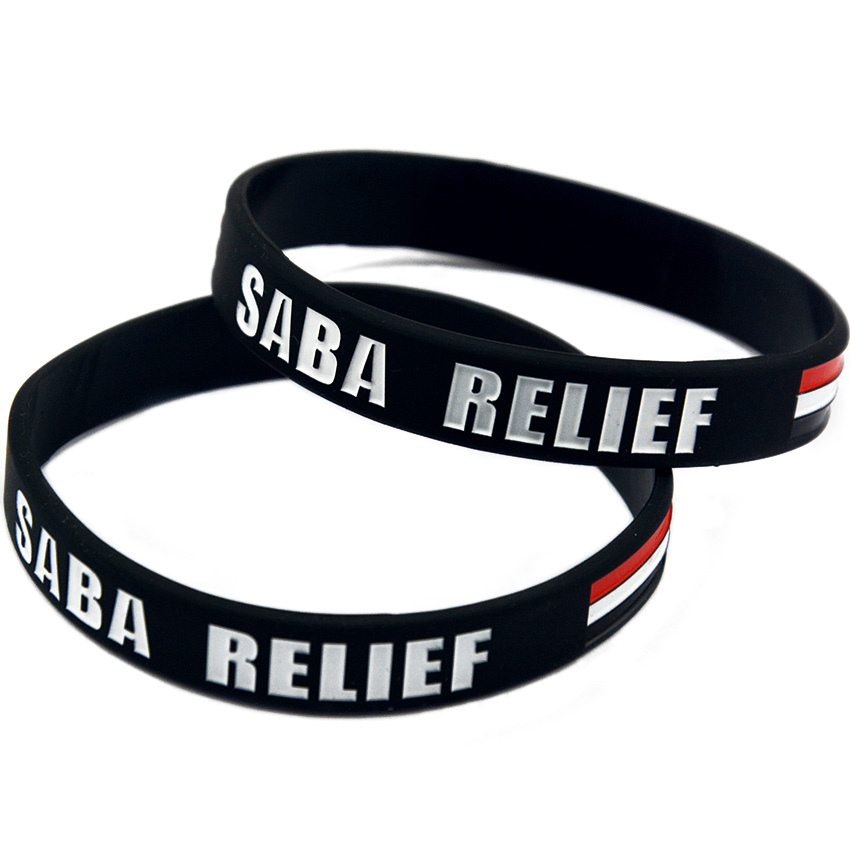 

100PCS Yemen Saba Relief Silicone Rubber Bracelet Debossed Flag Logo Black and White for Promotion Gift