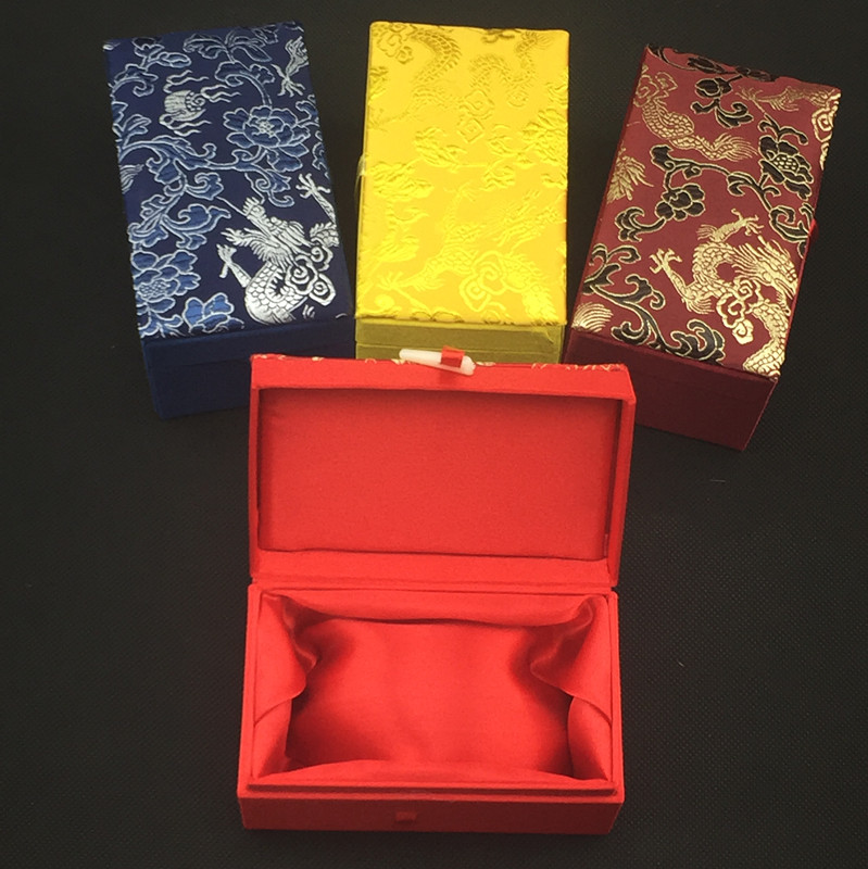 

4pcs Cotton Filled Tall Silk Brocade Gift Boxes for Jewelry Packaging Case Decorative Rectangle Crafts Jade Stone Buddha beads Bracelet Storage Box 12x7x6.5 cm