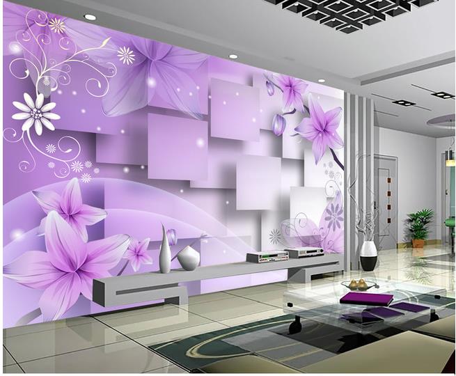 

Home Decor Living Room Natural Art Purple warm flowers TV wall mural 3d wallpaper 3d wall papers for tv backdrop, Other