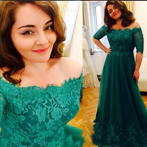 

Mother's Dresses Emerald Green Evening Dresses with Half Sleeves Prom Dresses Evening Gowns Robe de Soiree 2018 Mother Of the Bride Dress