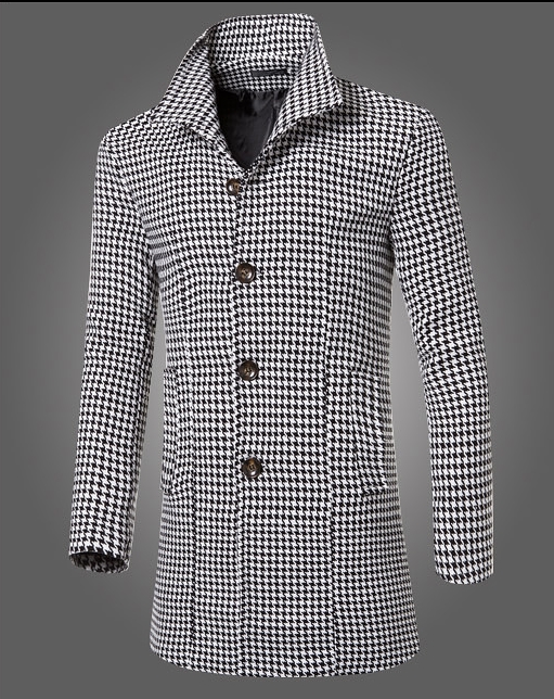 

Wholesale- Fashion New winter Men's clothing brand long section collar houndstooth woolen coat men Casual Slim Fit jacket Trench, Black