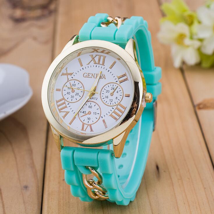 

Newest Wristwatches Numerals Roma Geneva Stainless Steel Watch Silicone Chain Band Quartz watches Women Crystal Gold Wristwatch, Leave a message about color