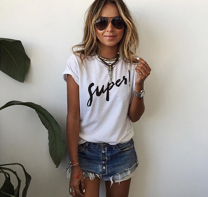 Vente en gros - 2016 Sale chaude shirt de tee sauvage pour femme manches courtes lettre occasionnelle lettre o-cou dames moda t-shirt Famme t-shi