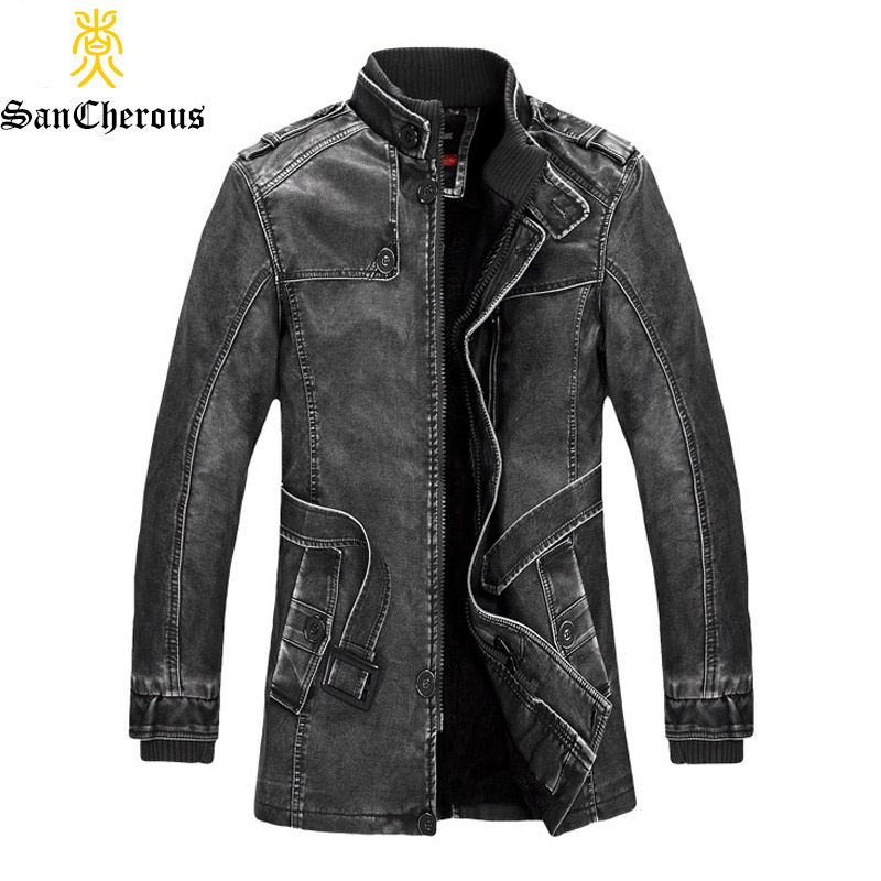 Vente en gros- 2016 Nouvelle Arrivée Automne Hiver Veste En Cuir Chaud Long Hommes Veste D'hiver Coton Rembourré Veste En Cuir Manteau D'hiver Ta