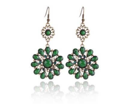 Boucles d'oreilles bohèmes pendantes fleur fausses boucles d'oreilles en pierres précieuses pour femmes boucles d'oreilles longues de style natio