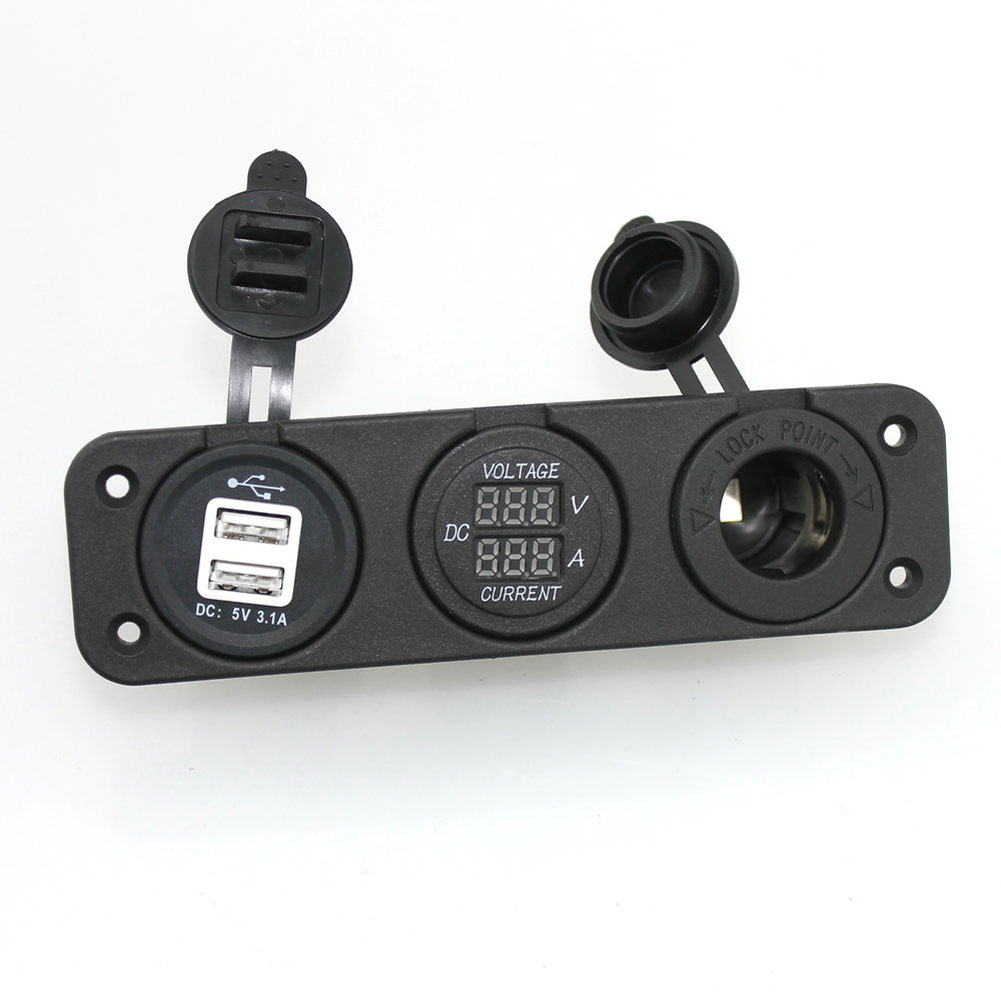 CAR Guaranteed 100% 12V Car USB Power Socket with Blue Light DC Voltage Curent Meter Cigarette Power Socket Free Shipping-image-467268064