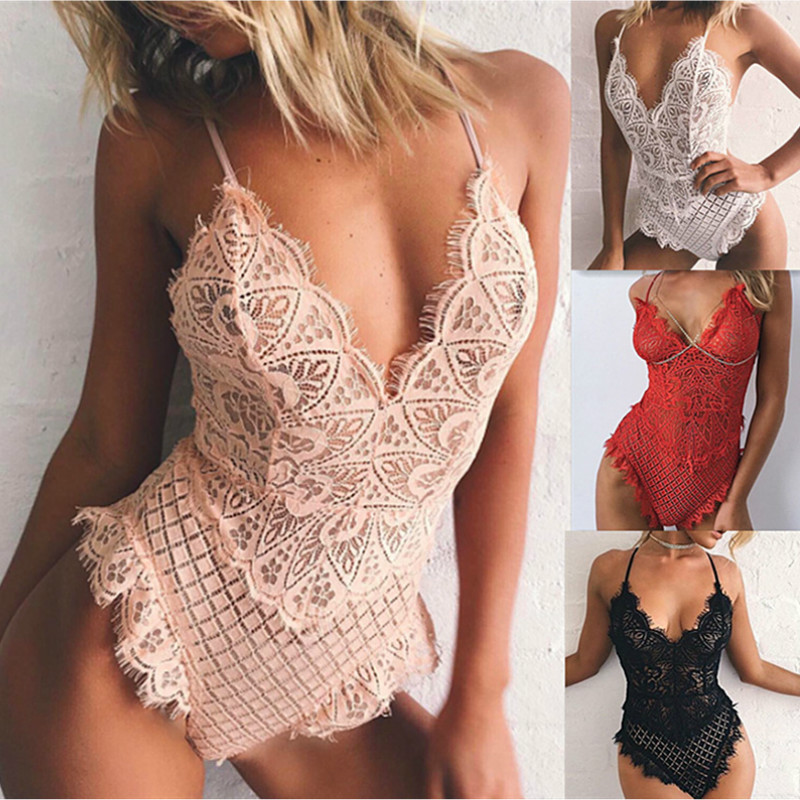 Anself Deep V-neck Sexy Lace Bodysuit Women Bodycon Jumpsuit 2017 New Summer Hollow Out Rompers Womens Jumpsuit Body Overalls Mesh Playsuit-image-400431092