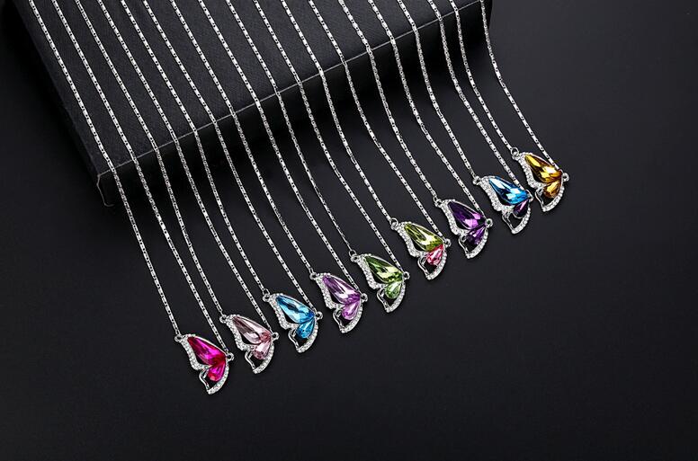 Vente chaude Bijoux nouvelle mode plein diamant cristal ailes de papillon collier chaîne chaîne WFN075 (avec chaîne) mélanger l'ordre 20 pièces b