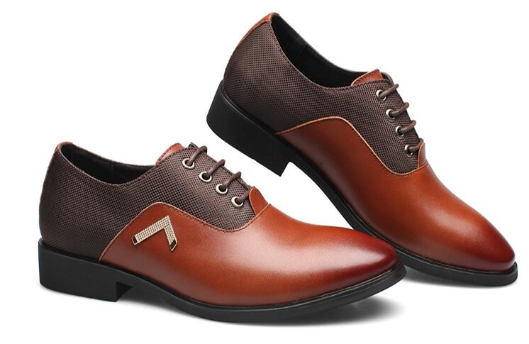 

New Fashion Men Wedding Dress Shoes Round Toe Flat Business British Lace-up Men's shoes Size: EU38-44, Brown