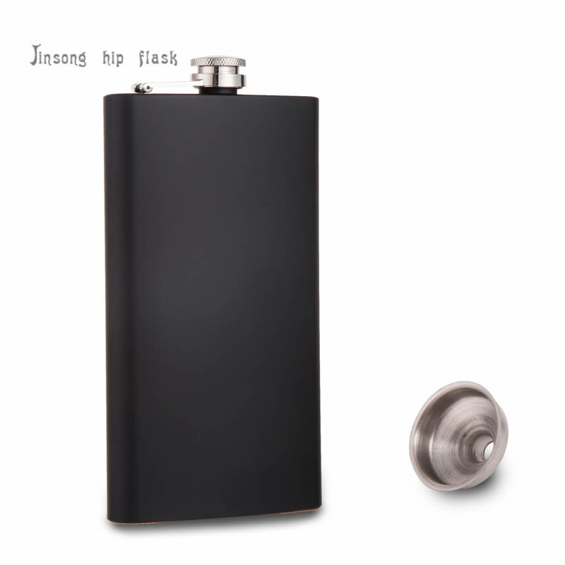

12 oz black personalized stainless steel hip flask with funnel