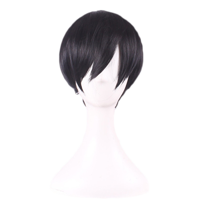 

WoodFestival sebastian kuroshitsuji wig cosplay men short black heat resistant synthetic fiber hair wigs straight aniy 30cm, Color