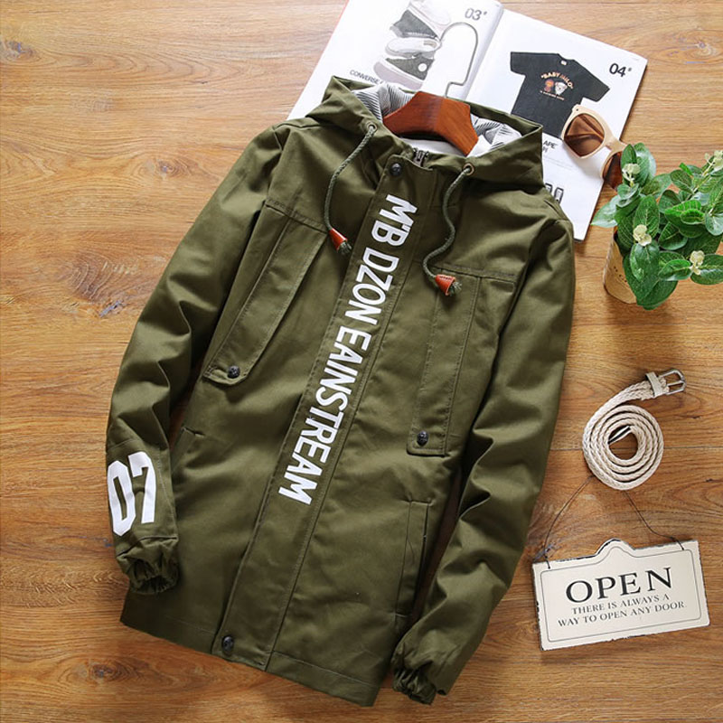 

Wholesale- New Fashion High Quality Popular Men Jacket Coats 07 print Men Causal Hooded Letter Jacket Men Zipper Coats plus size 5xl xxxxl, Army green