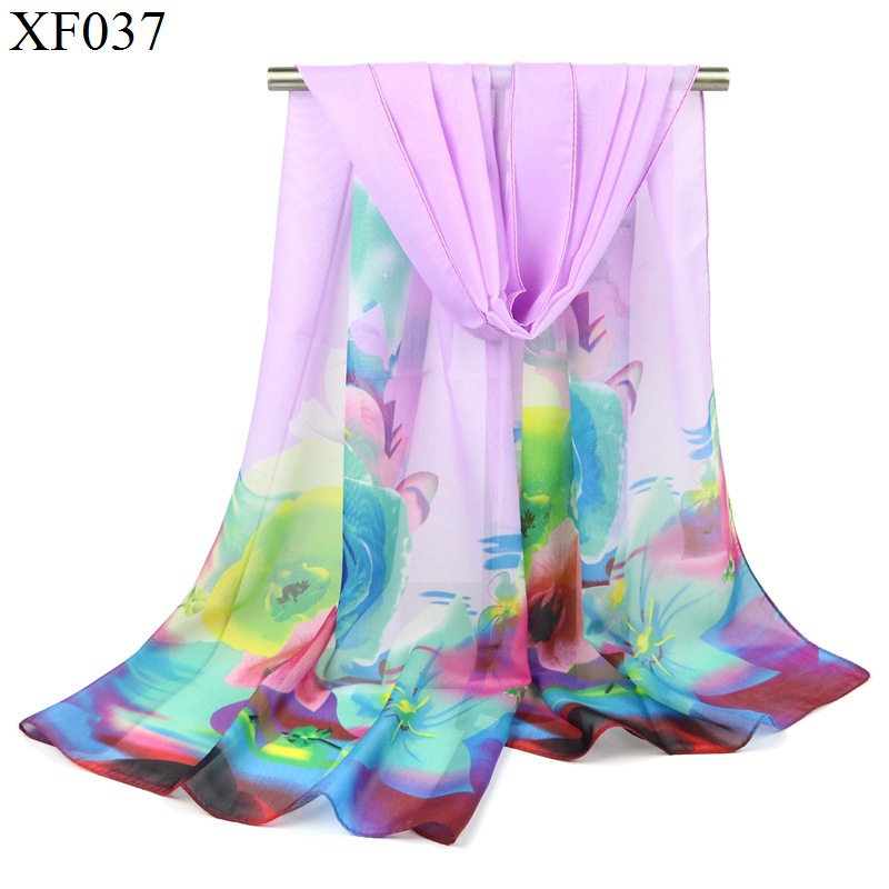 

New Arrival Scarf Autumn Winter Floral Print Chiffon Scarves For Women Girls Thin Flower Shawl Beach Headband Gift