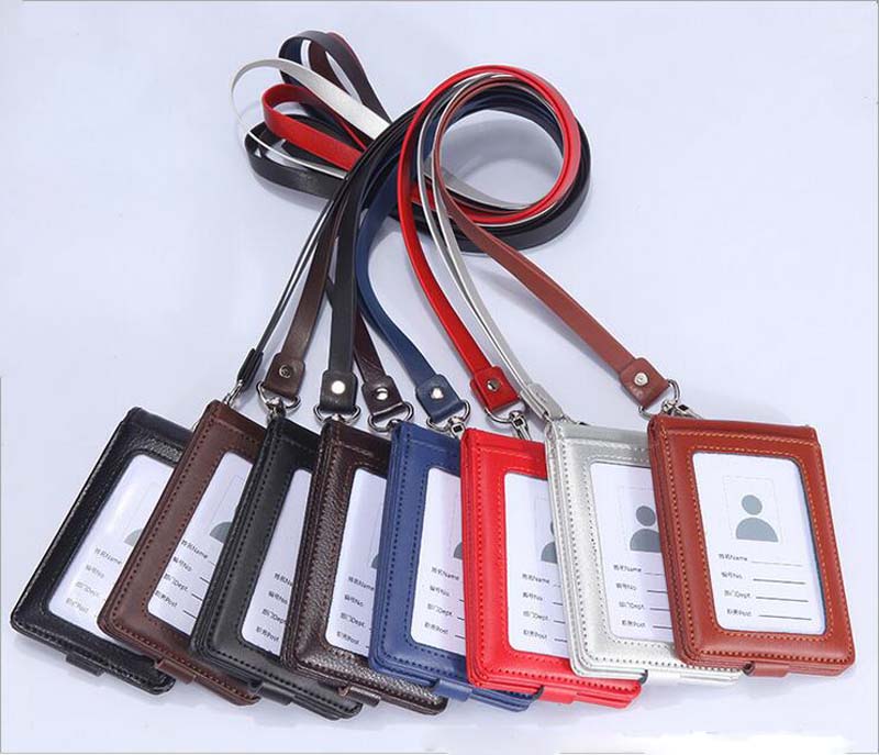 

3PCS 2017 Card Holders Women PU Card Case Holder Portable String Fashion ID Bus Identity Badge with Lanyard Porte Carte Credit, Black