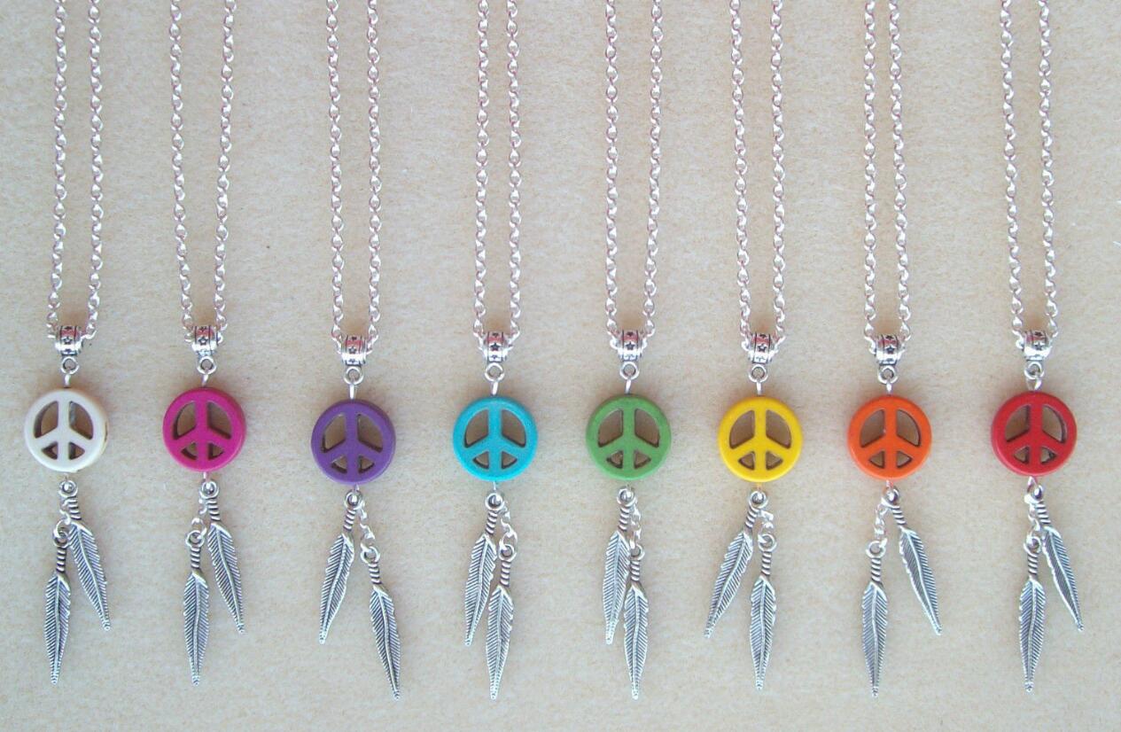 

Dream Catcher Feather Stone Peace Dreamcatcher Charms Choker Vintage Silver Necklaces Pendant Women Fashion Jewelry Girls Bijoux 10PCS Z485