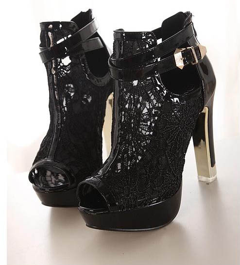 peep toe noir et beige couleur dentelle plate-forme chaussures à talons hauts sexy bouche de poisson crin femmes