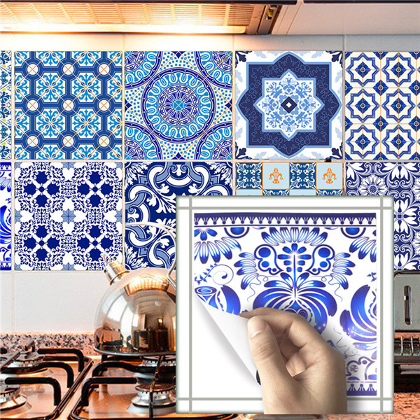 10pcs set classical blue white kitchen oil proof wall ceramic tile stickers home decor decal art accessories decorations supplies items-image-401558301