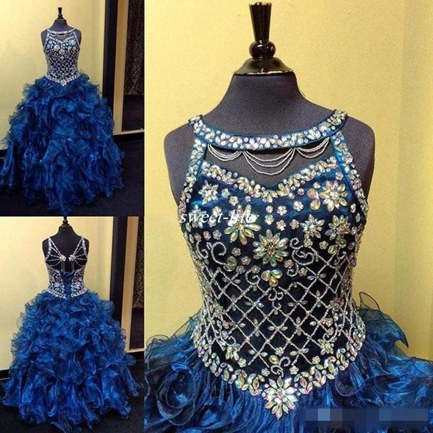 

2019 Luxury Glitz Toddler Girls Pageant Dresses Ball Gown Crystal Beaded Puffy Tiered Organza Skirt Infant Flower Girls Dresses Custom Made, White