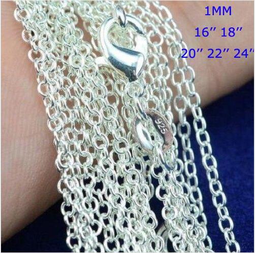 

Best Price ! 100pcs /lot 925 Sterling Silver Rolo " O " Chain Necklaces Jewelry 1mm 16'' -- 24'' 925 Silver DIY Chains Fit Pendant Jewelry