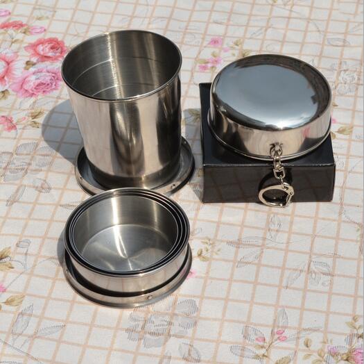 

Portable Stainless Steel Folding Drinking Wine Cup Mug for Outdoor Travel Picnic Key Chain Collapsible Telescopic Cup 240ml CCA6382 50pcs, As picture